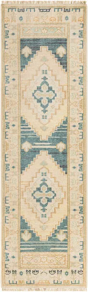 Product Image 1 for Anadolu Hand-Knotted Teal / Cream Rug - 2'6" x 8' from Surya