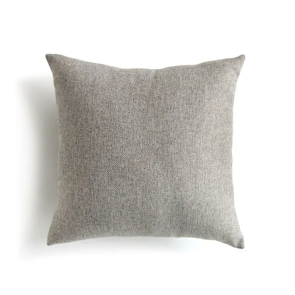 Neutral woven Jacquard indoor outdoor pillow with a soft, square shape and weather resistant fabric