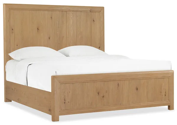 California King Buckboard Driftwood Panel Bed in sun-faded oak finish with headboard, footboard, and rails