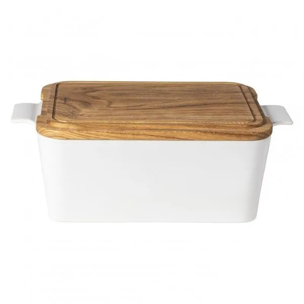 Product Image 1 for Ensemble Ceramic Stoneware Rectangle Bread Box with Oak Wood from Casafina