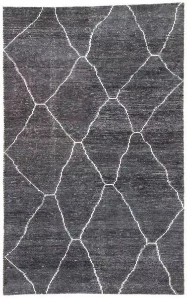 Satellite Rug flat lay with full geometric white line pattern visible on gray background