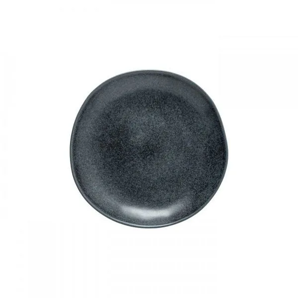 Matte black ceramic stoneware salad and dessert plate with softly irregular round shape