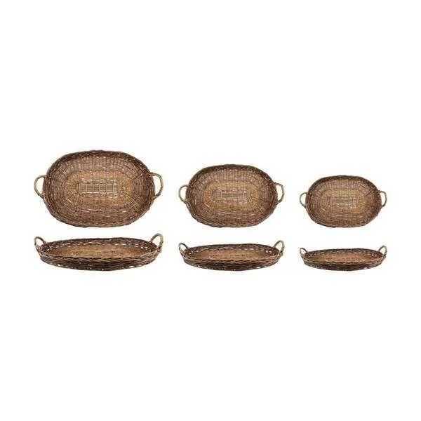 Product Image 1 for Decorative Hand-woven Wicker Nesting Trays With Handles, Natural, Set Of 3 from Creative Co-Op