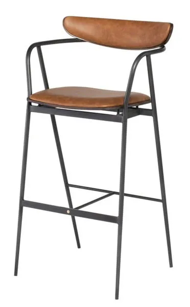 Angled side view highlighting the bar stool’s open back design and footrest detail