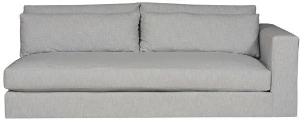 Leone Modular Sectional right arm bench seat sofa in light dove fabric with thick cushions and clean modern lines
