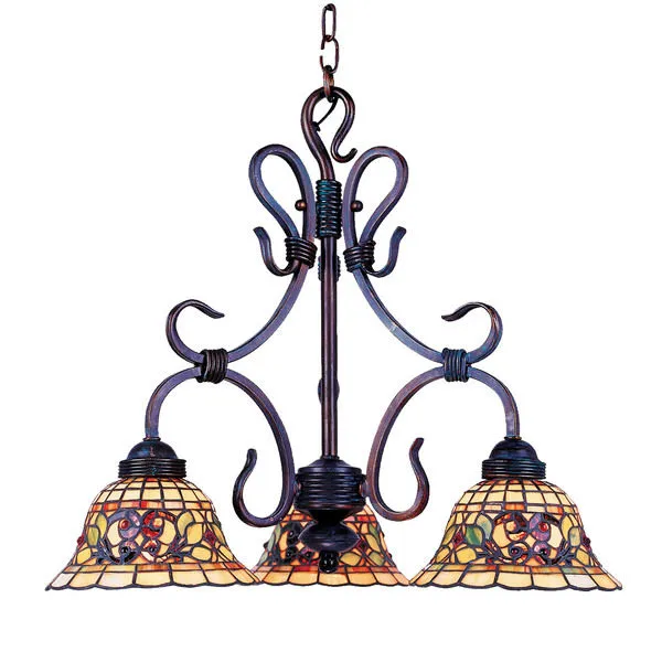 Product Image 2 for Tiffany Buckingham 3 Light Chandelier In Vintage Antique With Tiffany Style Glass from Elk Lighting