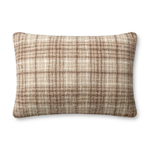 Elongated rectangular throw pillow with a brown-toned check pattern and cozy cabin style