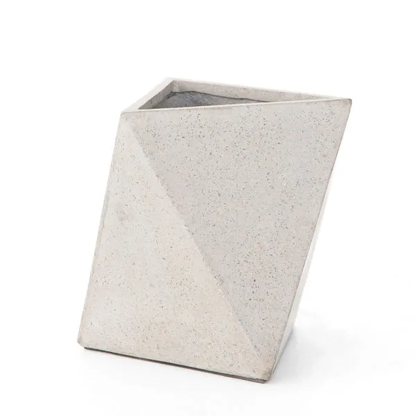 Talia Outdoor Planter with geometric angular shape in light speckled gray concrete