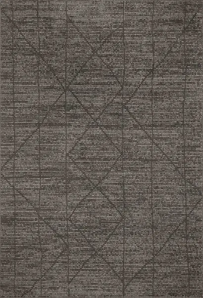 Charcoal and ivory transitional area rug with Moroccan-inspired linear, diamond, and checkerboard patterns
