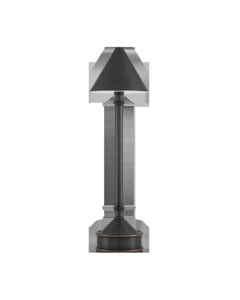 Traipse Cordless Table Lamp in oil-rubbed bronze with slim base and conical shade with bottom diffuser