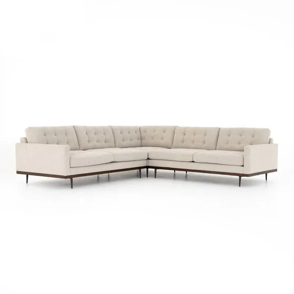 Lexi 3-piece sectional sofa in perpetual pewter fabric with button tufting and cone-tapered legs