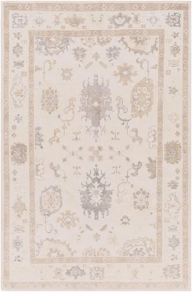 Product Image 1 for Revere Vintage-Inspired Hand-Knotted Cream / Medium Gray Rug - 2' x 3' from Surya