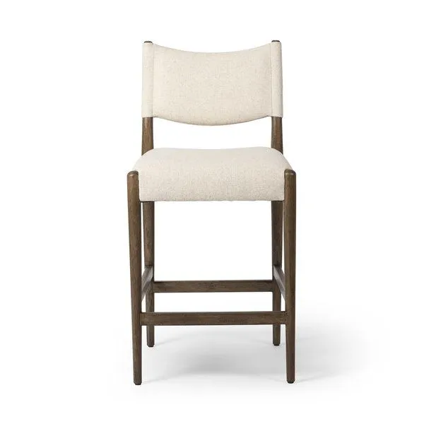 Jayla Counter Stool with toasted solid oak frame and beige high-performance fabric cushions