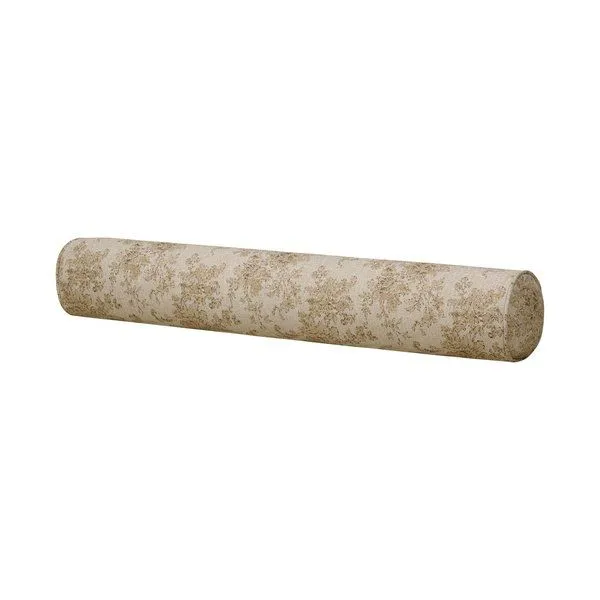 Linen-blend April Bolster Pillow with beige and gold damask pattern in cylindrical shape