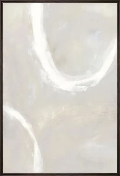 Abstract painting Soft Whisper I with soft white and light beige curved brushstrokes on a calming pale background