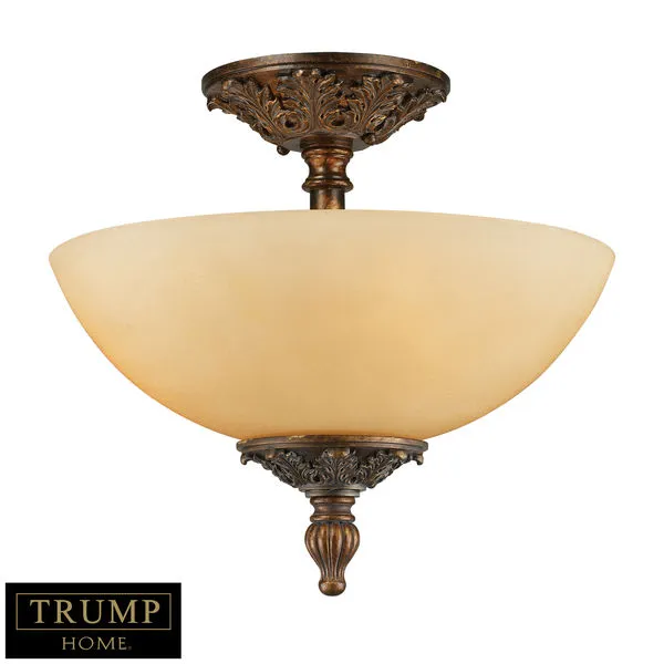 Product Image 1 for 3 Light Semi Flush In Textured Rust With Amber Scavo Glass from Elk Lighting