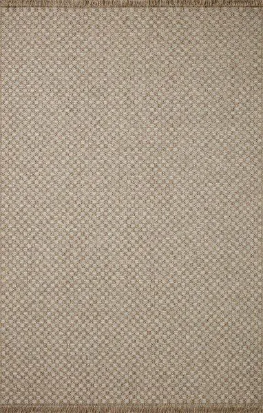 6'4" x 9'2" beige checkered fringe indoor/outdoor rug with a woven sisal look and tonal natural hues