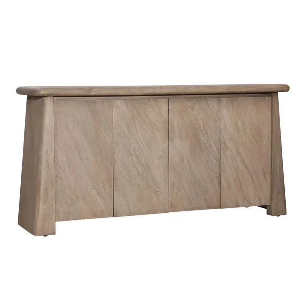 Marci Sideboard in natural sandblasted acacia wood with clean lines and four panel front doors