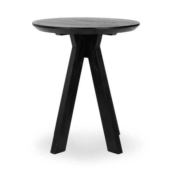 Rodrigo Round Mango Wood Table in black with wide round top and three angled legs