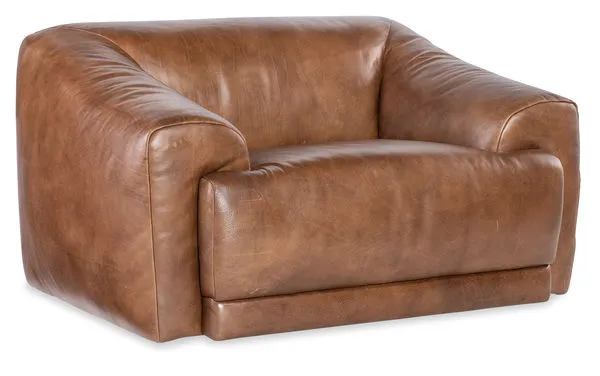 Fleetwood Chair with wide curved arms, taupe aniline top grain leather, generous plush seat