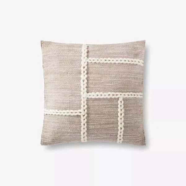 Product Image 1 for Grey / Natural Abstract Chainstitch Mid Century Modern Wool Braid Throw Pillow from Loloi