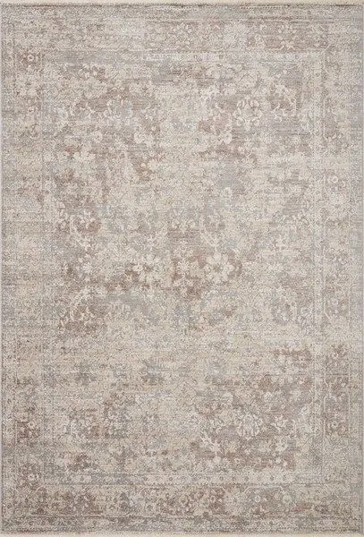 Sonnet 7'10" Silver / Natural Traditional Rug in rectangular shape with intricate vintage floral pattern in soft silver an...