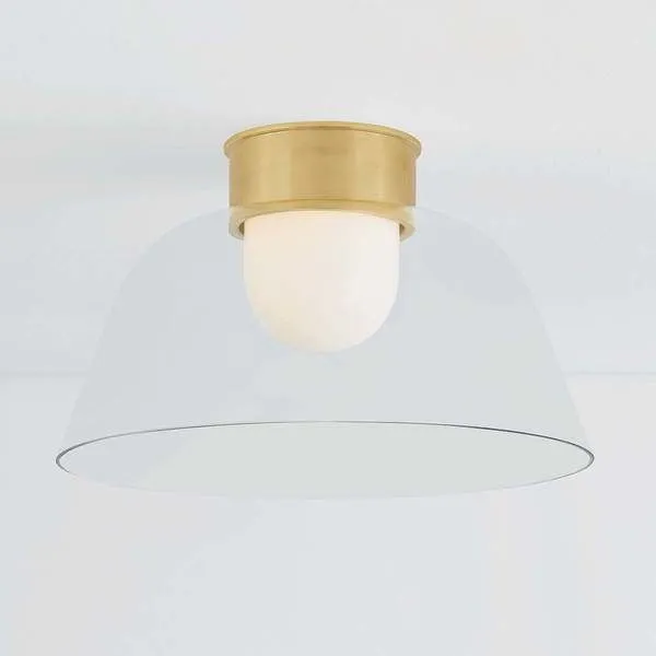 Lakeside Flush Mount installed on ceiling with light turned on illuminating opal inner diffuser