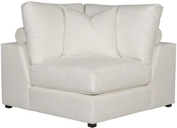 Lucca Modular Sectional corner piece in Kipri Snow fabric with boxy arms and three back cushions