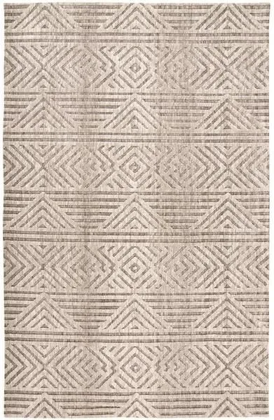 8x10 tan geometric rug with diamond and stripe pattern in natural sand color