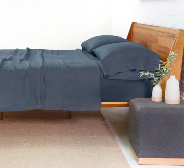 Product Image 1 for King Navy Linen Sheet Set from Pom Pom at Home