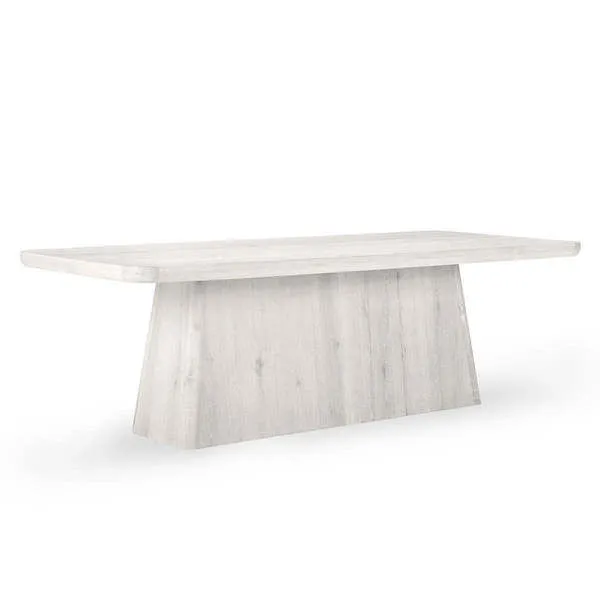 Orlando Dining Table in whitewash oak with minimalist pedestal base and dynamic grain pattern