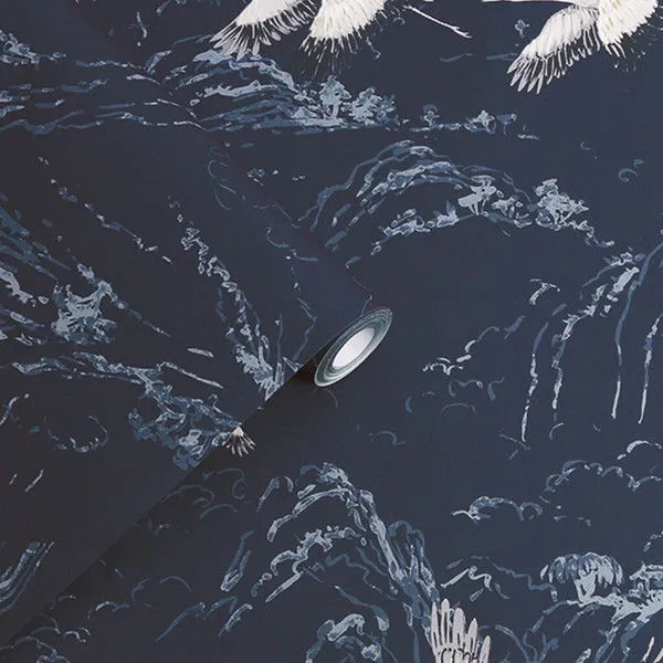 Product Image 1 for Laura Ashley Animalia Midnight Abstract Cranes Wallpaper from Graham & Brown