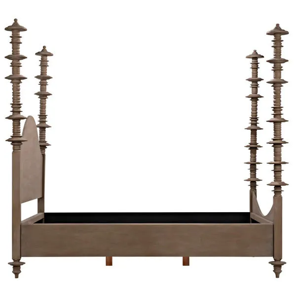 King-sized Regal Spire Bed in hand-rubbed black mahogany with intricately carved posts
