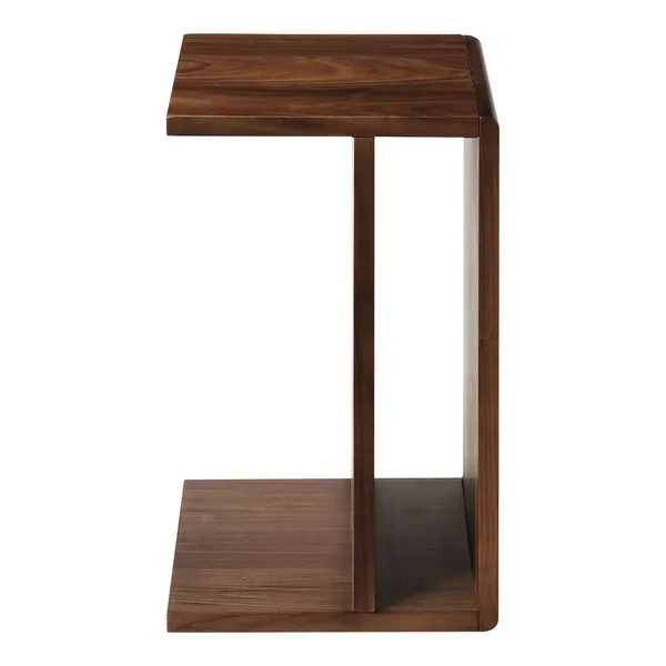 Hiroki Accent Table in matte walnut with C-shape, flat top and base connected by a central vertical panel