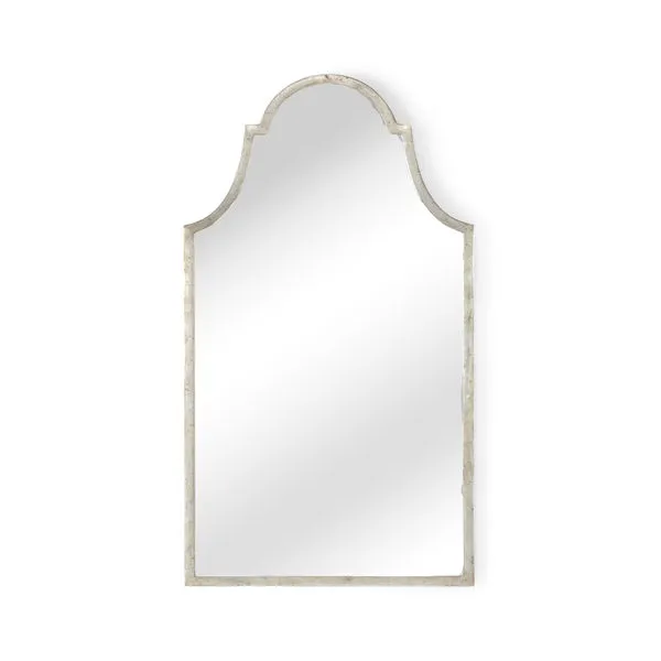 Fuller Architectural Arch Mirror with iron frame in antique silver finish, featuring arch top and straight edges