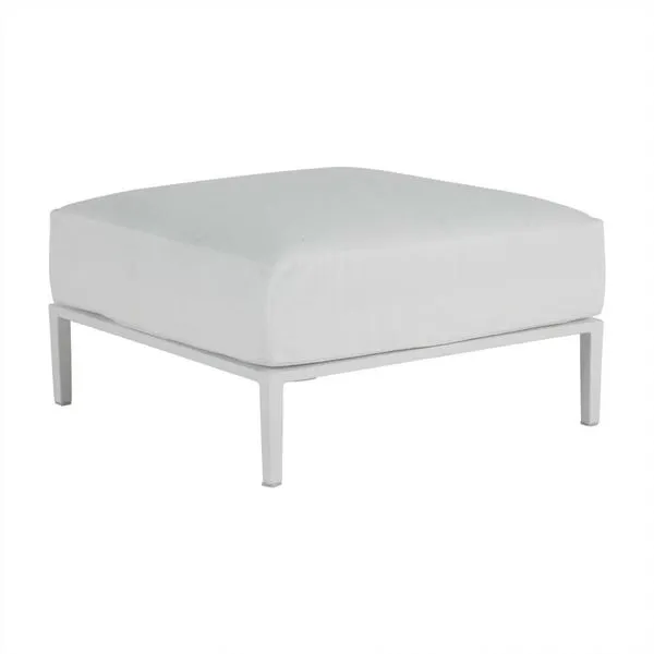 Havana Chalk/Natural Resin Ottoman with thick white cushion on slim white metal frame with four legs