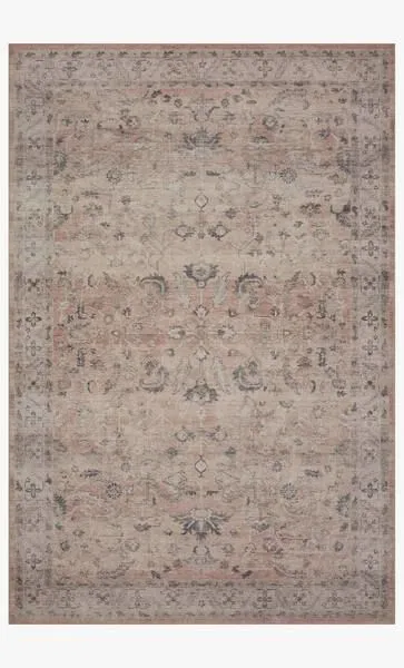 Hathaway Blush / Multi traditional rug with soft muted pink, blush, and gray vintage-inspired motifs on a faded background