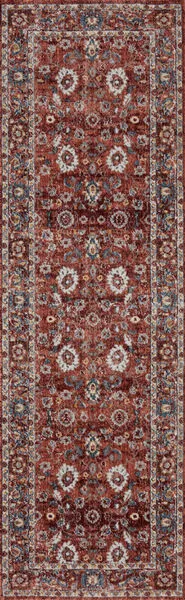 Samra Brick/Multi Rug runner style with elongated shape and repeating floral pattern in brick red shades