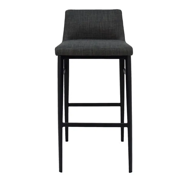Baron Stool with low back, charcoal-grey textured upholstery and slender black legs with footrests