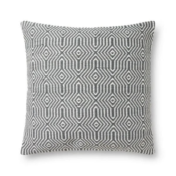 Square Sophie pillow with charcoal and white geometric pattern in 18x18 inch size