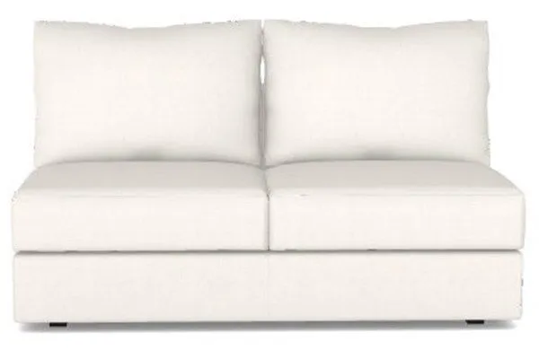 Lucy Modular Sectional Armless Loveseat in natural Kizzie fabric with two plush back cushions and square seat cushions
