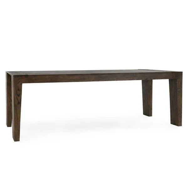 Troy Reclaimed Oak Dining Table with tapered legs and rich brown hand-finished reclaimed wood surface