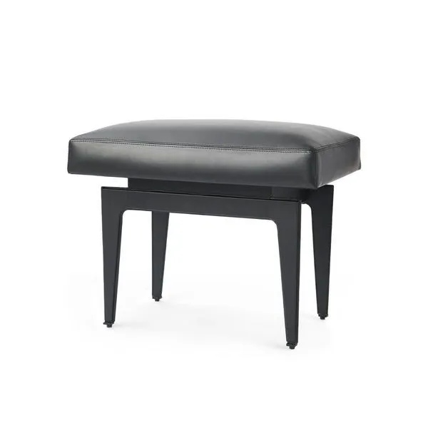 Winston Stool with black oversized upholstered cushion and sleek angular black metal legs