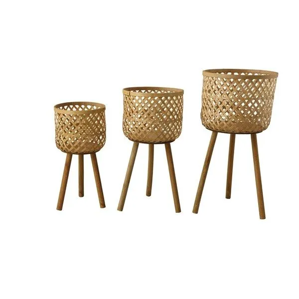 Product Image 3 for Woven Bamboo Floor Baskets With Wood Legs (Set Of 3 Sizes) from Creative Co-Op