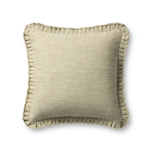 20x20 inch heathered light green throw pillow with pleated raw-edge flange detailing