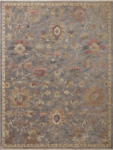 Giada Silver / Multi Rug with traditional floral and vine motifs on a muted silver-gray background with warm accent colors.