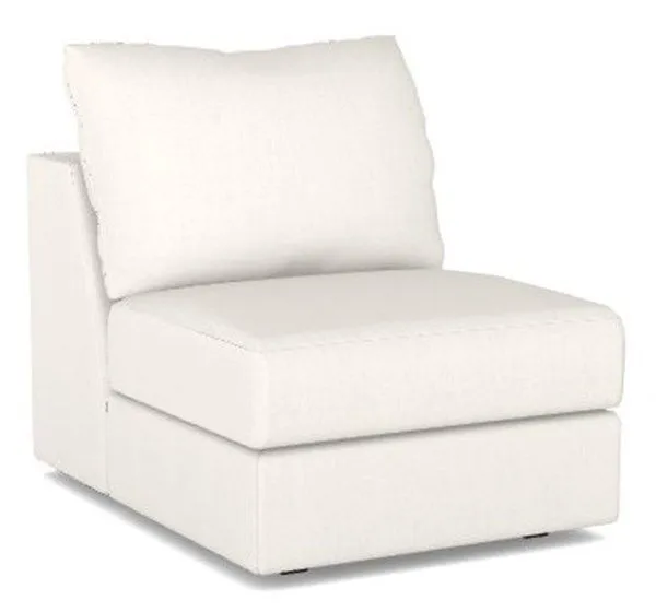 Lucy Modular Sectional armless chair upholstered in natural Kizzie fabric with loose back cushion and thick seat cushion