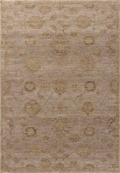 Willa Stone / Multi Rug with vintage Turkish motifs in sand and pale sky tones on an area rug