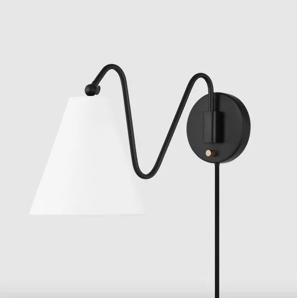 Full front view of black Onda 1 Light Portable Wall Sconce against plain background