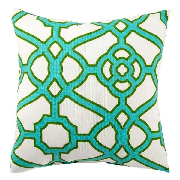 Product Image 1 for Pavilion White/ Aqua Trellis Indoor/ Outdoor Throw Pillow 18 Inch from Jaipur 